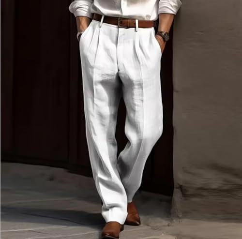 Men's Summer Linen Pleated Front Dress Pants Comfortable Breathable Straight Leg Suit Trousers for Daily Travel3