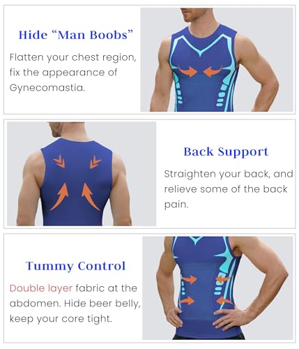 Image of Compression Shirt Men Slimming Body Shaper Vest Crewneck Workout Tank Top | Tummy Control Undershirts, Gynecomastia Compression Shirts, Back Support, Sleeveless Muscle Shirts, Shaping Tank Top
