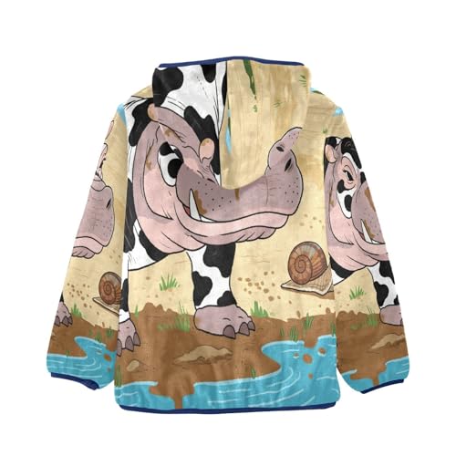 Cow Hippo with Snail Toddler Fleece Jacket Girl Boys Hooded Fleece Jacket Coat Warm Outwear Zip-up 3-10T2