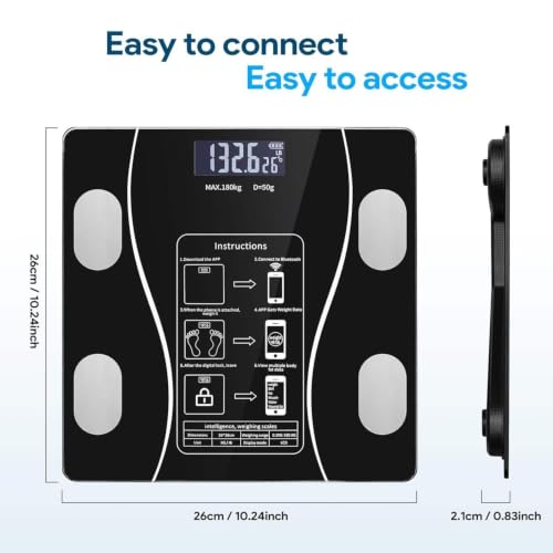 Image of Digital Smart Weighing Scale with Bluetooth App, Body Fat Analyzer Weight Machine, BMI Monitor, Body Composition Scale, 180kg Capacity, High Precision Sensors