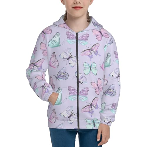 Purple Butterfly Kid Hoodies Boys Zip Up Sweatshirts Girls Pullover with Pocket3