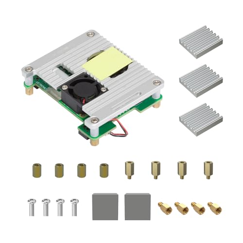 UCTRONICS PoE Hat for Raspberry Pi 5 Power Over Ethernet HAT for Raspberry Pi 4B/3B+ Support 802.3af PoE Network Standard with Heatsinks and Onboard Cooling Fan