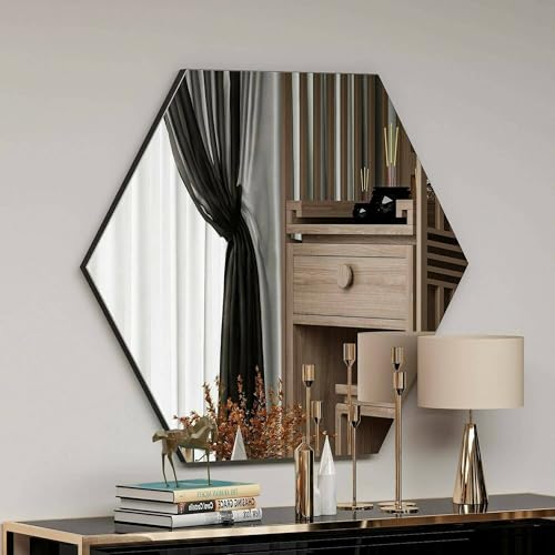SPECCHIO - Specchiera, Articolo d'arredo a muro, Decorazione con specchio, 70x2h60 cm, Nero