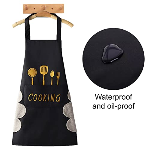 KWQINX aprons for women with pockets kitchen aprons with pockets cooking aprons for women wipe hands, waterproof for cooking and baking (black) - Cosy Home Interiors KWQINX aprons for women with pockets kitchen aprons with pockets cooking aprons for women wipe hands, waterproof for cooking and baking (black) - Image 4
