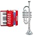 Classic Cantabile Bambino Rosso Kinder Akkordeon, Rot (ab 3 Jahre, 17 Noten Tasten, 8 Bässe, einstellbare Schulter-Trageriemen) & Bontempi 32 4231 Trompete mit 4 farbigen Tasten/Noten, Silber