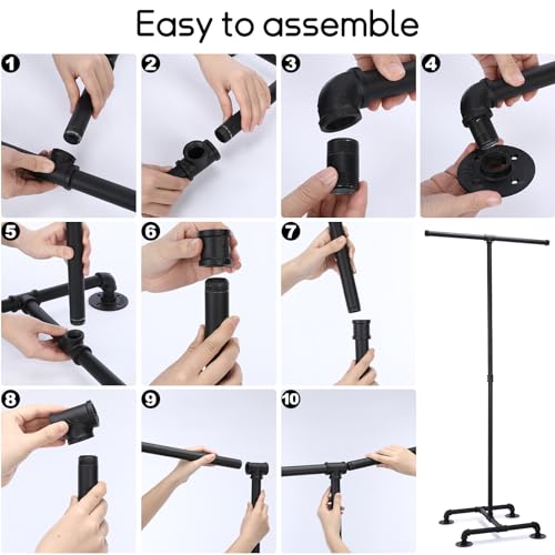 Cunno 2 Way Rack 62\'\' Height Industrial Pipe Clothing Rack Adjustable Boutique Clothing Rack Heavy Duty with 2 Straight Arms 4 Wheels or Feet for Garment Coat Retail Vendor Display Hanging (Feet) - Thumbnail 3