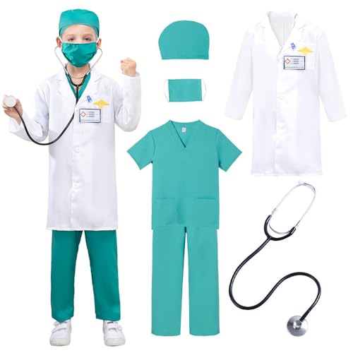 CLIUNT Arzt Kostüm, 6PCS Arztkittel, Arzt Arztkittel, mit Weißer Mantel,...