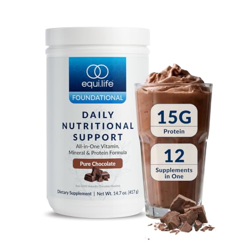 Equilife Daily Nutritional Support All-in-One Multivitamin Powder 15G Plant Protein Supports Wellness Including Energy Digestion & Detoxification Pure Chocolate Flavor 14 Serving Bottle