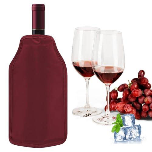 Refroidisseurs de Bouteille de Vin, pain de glace pour sac isotherme, rafraîchisseurs pour bouteille de vin, rafraichisseur de bouteille, les pique-niques et les voyages (Red)