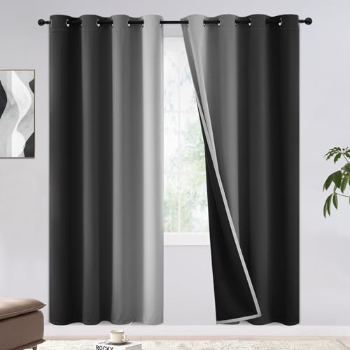 COSVIYA 100% Blackout Curtains & Drapes Ombre Black Curtains 72