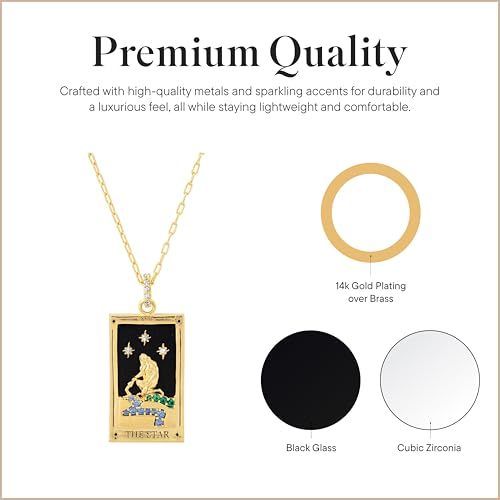 Rocksbox The Star Tarot Card Pendant Necklace - Gold Statement Necklace for Women - 14k Gold Plating with Black Glass & CZ - Premium Quality Jewelry - 16" with Extender3