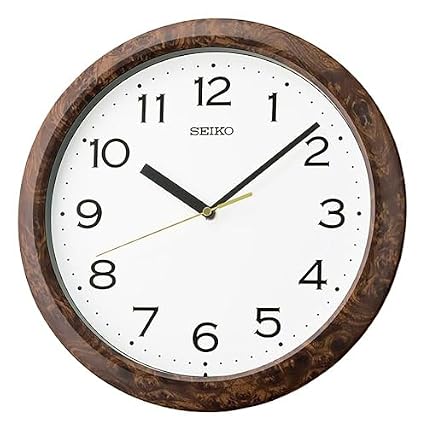 Seiko Holt Analog Style Arabic Numbers White Clock Face 12 Inch Matte Brown Woodgrain Easy to Read