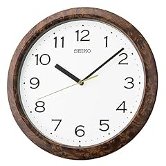 Seiko Holt Analog Style Arabic Numbers White Clock Face 12 Inch Matte Brown Woodgrain Easy to Read