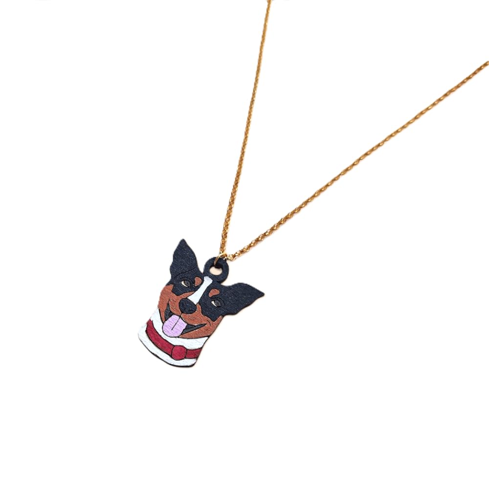 Sastree Colgante Perro Bodeguero de Madera Pintado a Mano – Collar Artesanal Ligero para Amantes de los Perros – Joyería Original Bodeguero – Edición Ginny (Acero Inox Plata)