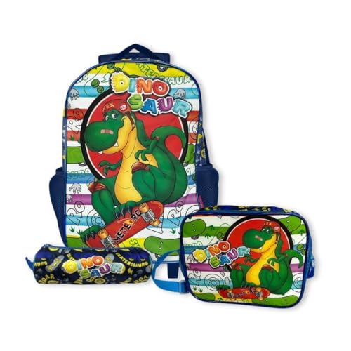 Kit Mochila de Rodinhas Escolar 3 Peças, Azul, Poliéster, 20 Litros, com Lancheira Térmica e Estojo, 41x30x17cm