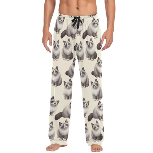 Pantalones de pijama suaves para hombre con bolsillos, pantalones de descanso de ojos azules de gatos, pantalones ligeros para hombre, tallas S-XXL, Gatos ojos azules, Medium