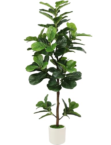 5FT Artificial Fiddle Leaf Fig Tree with White Planter...