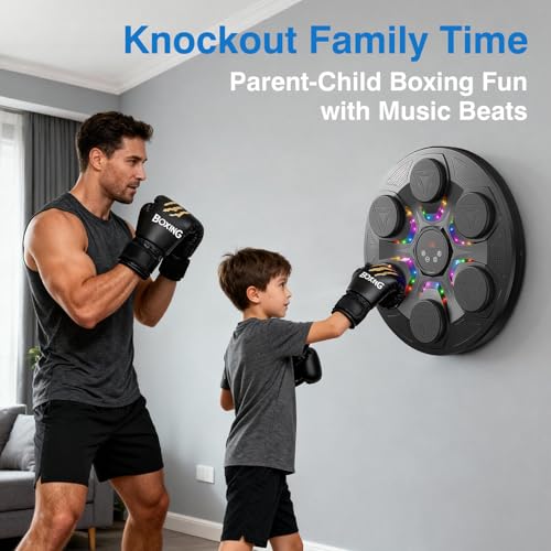 Image of Music Boxing Machine for Kids Adults, Smart Interactive Music Punching Machine with Gloves 11 Modes 9 Speeds Wall Mounted Electronic Boxing Punching Pad for Reaction Training Home Fitness Room Game