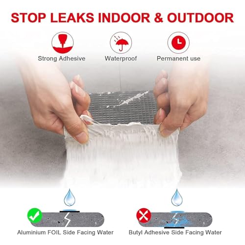 Divinext Waterproof Adhesive Tape Sealing Butyl Rubber Tape Surface Crack | 10Cm X 5M, Silver