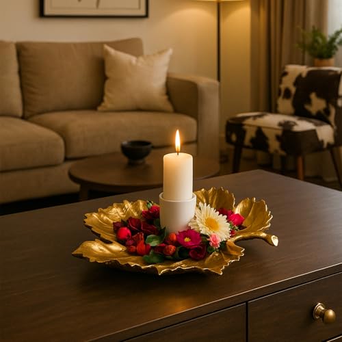 Image of MARKET 99 Embossed Golden Platter for Home Decor | Glossy Aluminium Decorative Tray for Dining & Center Table | Elegant Dish for Diwali Decor, Festive Styling & Designer Display