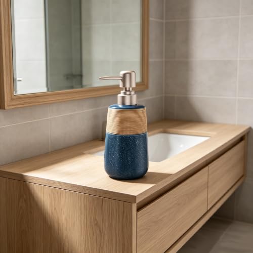 Image of Hand Soap Dispenser, Ceramic Liquid Soap Dispenser for Bathroom Countertop Dish Hand Soap Dispenser for Kitchen Sink, Bathroom Lotion Bottle Dispensers Boho Kitchen Home Decor,15 OZ Blue