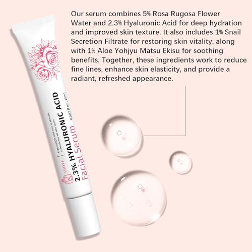 Image of 2.3% Hyaluronic Acid Serum for Face with 5% Rosa Flower Water Deep Moisturizing Anti-Wrinkle(3Pack-Each 15g)