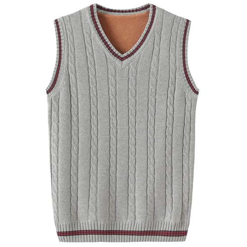 Men'S Fleece-Lined V-Neck Sleeveless Sweater,Youth Knit Waistcoat,Thickened Wool Vest