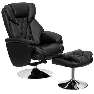 Hercules Transitional Leather Recliner and Ottoman with Chrome Base by Hercules