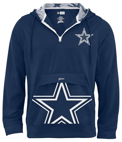 Zubaz NFL Men's 1/4 Zip Big Pocket Team Logo Hoodie, Dallas Cowboys, Large