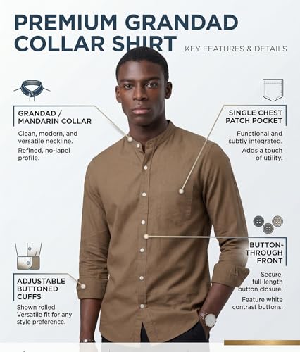 Image of Amazon Brand - INKAST Men's Cotton Blend Plain Solid Casual Shirt | Mandarin Collar | Full Sleeves | Regular Straight Fit | Office & Daily Casual Wear