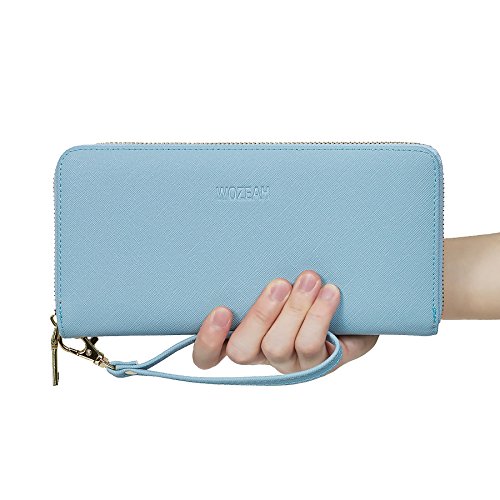 Wozeah Women's Rfid Blocking Pu Leather Zip Around Wallet Clutch Large Travel Purse (Blue) #TOP6