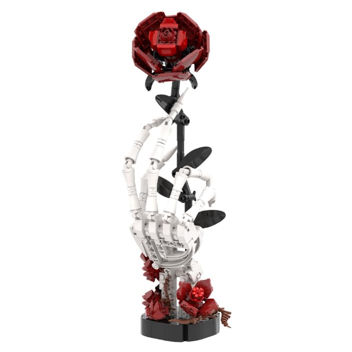 Tirff Mystische Rose der Skelett Hand Bausteine, 357 Klemmbausteine Kreatives Gothic-Kunstwerk mit Skull-Elementen, Gothische Romantik Kunstblumen Ziegel Kit, Dunkles Deko-Modell für Erwachsener