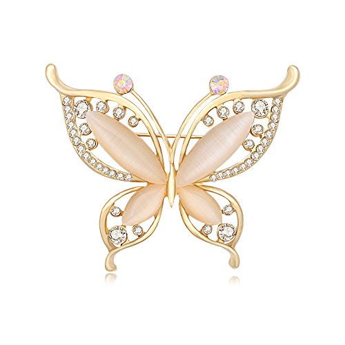 BEICHUANG Rhinestone Crystal Butterfly Elegant Insect Brooch Pin Romantic Wedding Party Graduation (Gold)
