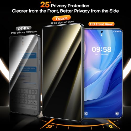 Image of TOCOL for Samsung Galaxy S25 FE Privacy Screen Protector | Easy Installation, 25 Anti Spy, Data Protection, 9H+ Tempered Glass, 8FT Military Grade Shatterproof, Anti-Scratch, 2 Pack