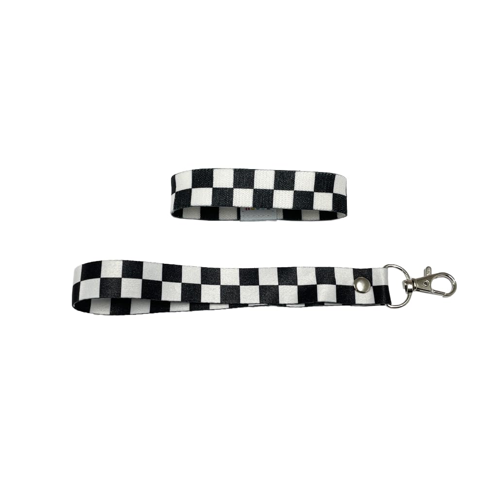 Set of Chequered Flag elastic Wrist band wristband Key tag Set racing motorsports, Black and White, 19 CM X 2 CM