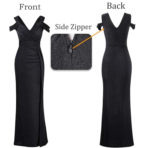 VFSHOW Womens Sexy Deep V Neck Ruched High Slit Formal Prom Maxi Dress 2023 Cold Shoulder Special Occasion Evening Long Gown4