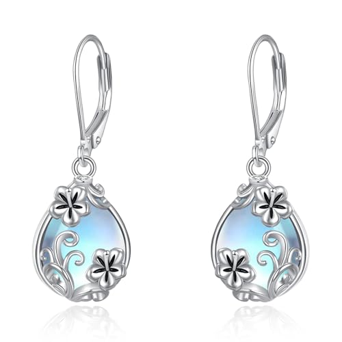 Boucles d'oreilles hibiscus en argent anti-allergie et pierre de lune apaisante