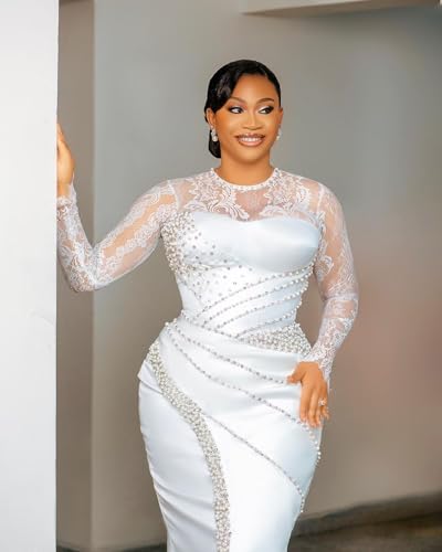 Civil Long Sleeve Wedding Dresses for Women BrideTea Length ASO EBI Africa Bridal Gowns2