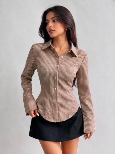 Image of Women Shirt||Women Relaxed Fit Vertical Striped Spread Collar Cotton Casual Shirt (S-12-19)