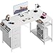 SOLAVERO Scrivania Angolare 120 x 80 cm, Scrivania a L con 3 Cassetti, Tavolo Computer con Borsa Portaoggetti, Ripiani regolabili, per Ufficio, Studio and Soggiorno, Tavolo Gaming Bianco immagine