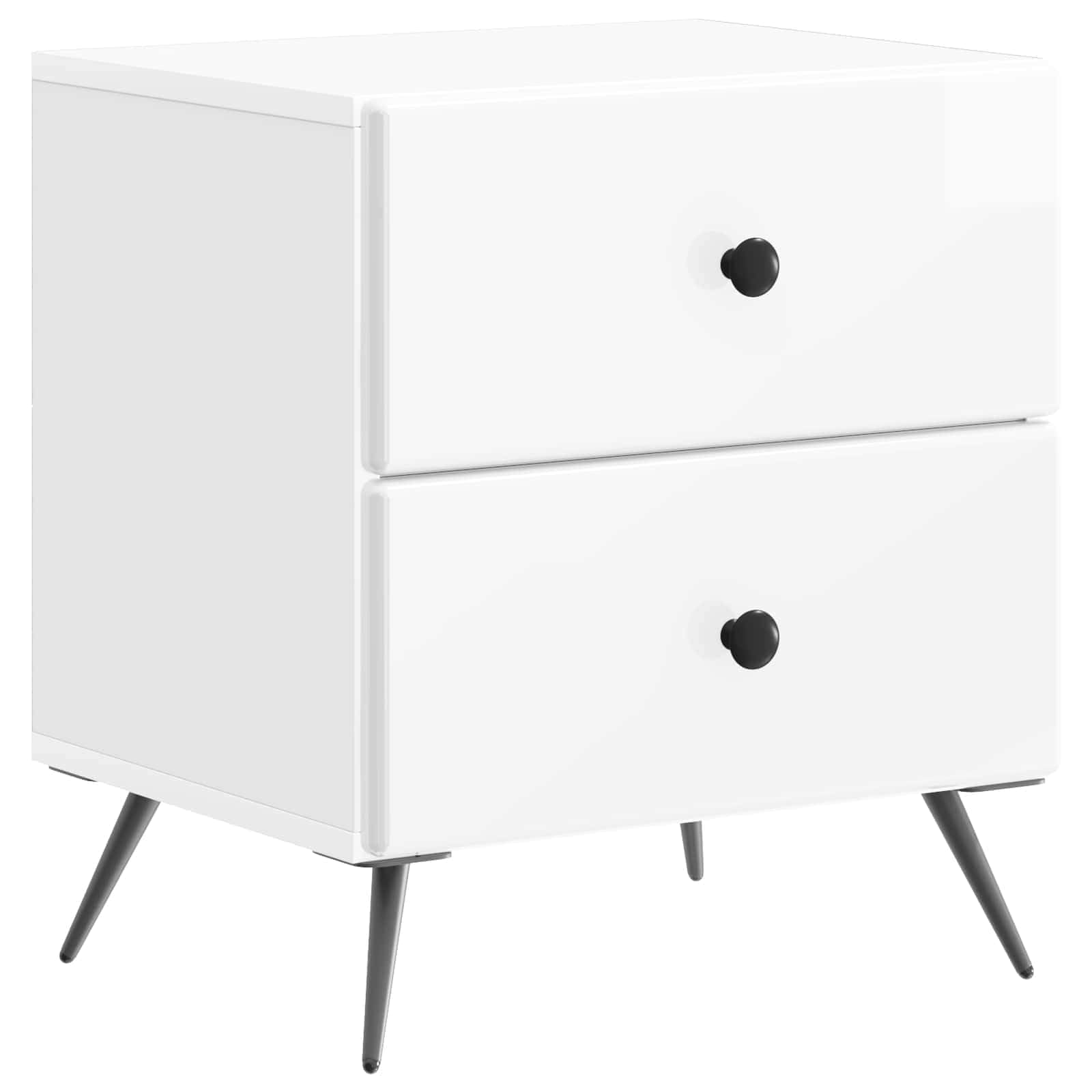 Mesita de noche brillante blanca 43 x 34,5 x 47,5 cm con 2 cajones