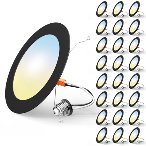 FREELICHT 24 Pack Retrofit LED Recessed Lighting 6 Inch, Selectable 2700K/3000K/4000K/5000K/6000K, Dimmable Flat LED Can Lights, 10W=110W, 1000LM, IC & Damp Rated, ETL & FCC, Black by FREELICHT - Used condition - US$69.99
