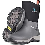Trudave Rubber Rain Boots for Women, Neoprene Insulated Mud Work Boots, Anti-slip Breathable Mid-calf Womens Waterproof Boots for Garden, Water Fishing, Black, Size 8