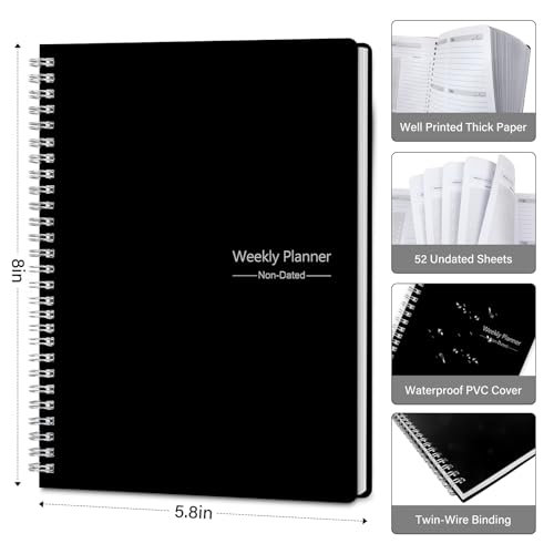 Undated Weekly Planner, Weekly To Do List Notebook with Goal & Habit Tracker Organizer, A5 5.8\" x 8.0\" Weekly Planner Notebook with Spiral Binding for Men or Women - Thumbnail 3