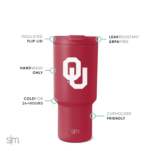 Image of Simple Modern Oklahoma Sooners Tumbler with Straw | 30oz | Collegiate | Trek Officially Licensed University of Oklahoma Insulated Water Bottle, Travel Mug | Football Gift for Men, Dad, Him, Her