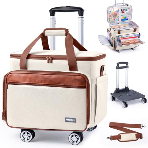 AMOIGEE Rolling Craft Bag with Wheels, 360Β° Swivel Rolling Scrapbook Organizer for Cricut, Paper Crafts, Classroom Supplies, Large Teacher Tote with Detachable Trolley for Men, Women by AMOIGEE - Used condition - US$65.58
