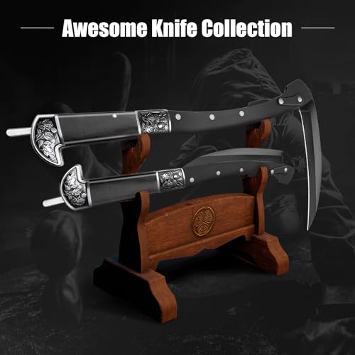 Cuchillo Hoz Plegable Negro con Mango de Madera y Funda miniatura 2