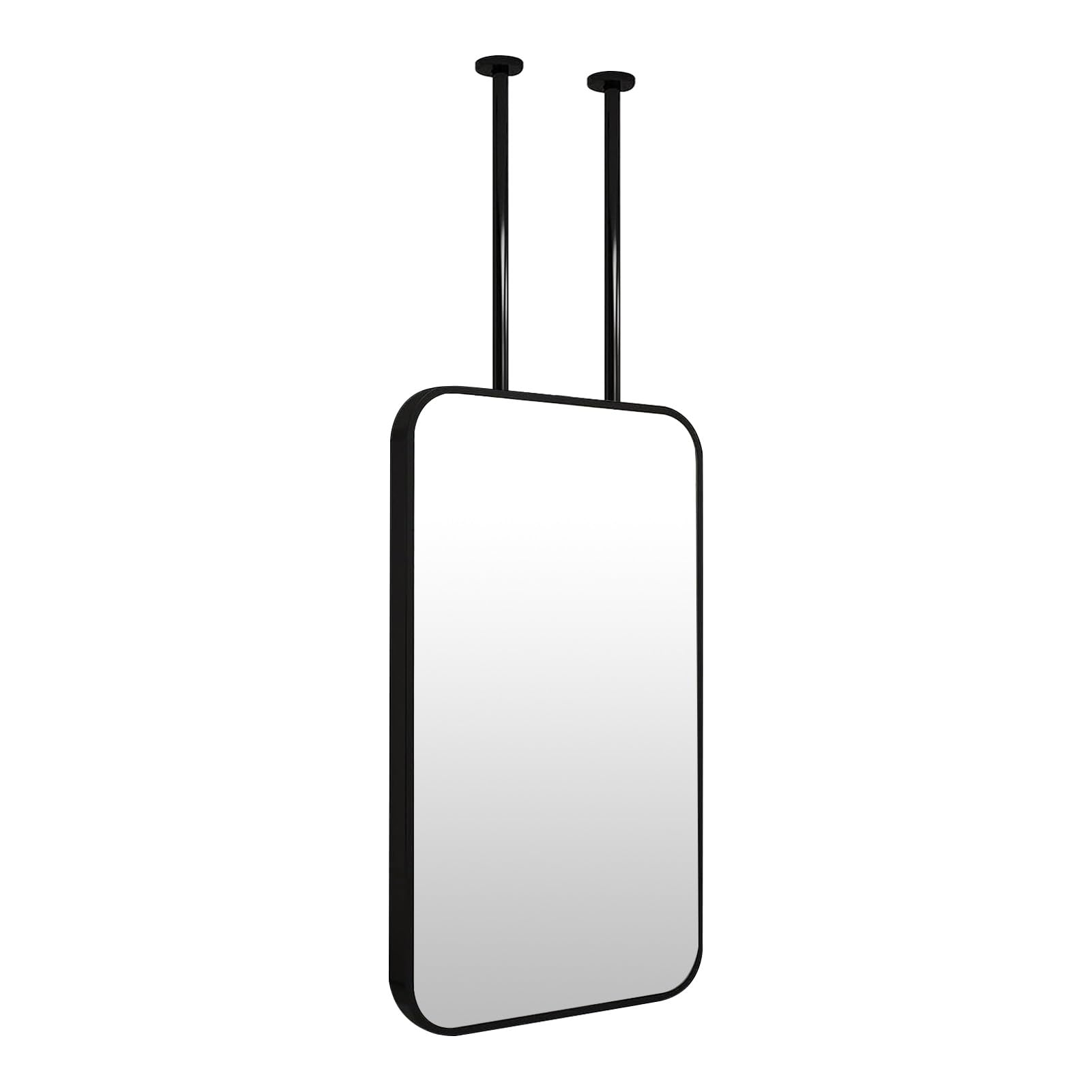 Miroir de maquillage rectangulaire noir suspendu au plafond pour une salle de bain chic