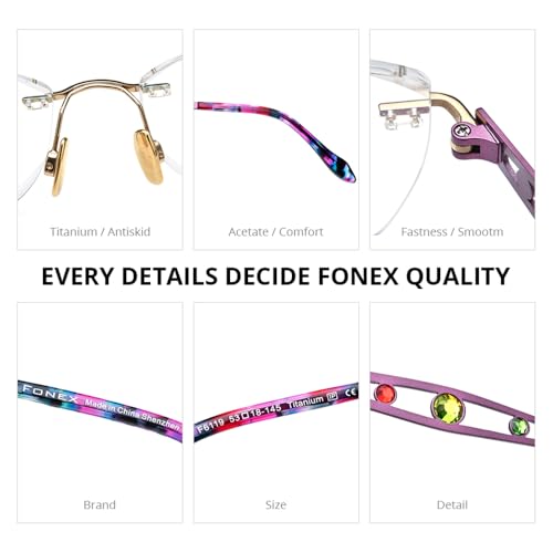 Image of FONEX Titanium Glasses Frame,Rimless Frameless Luxury Diamond Optical Eyeglasses for Women
