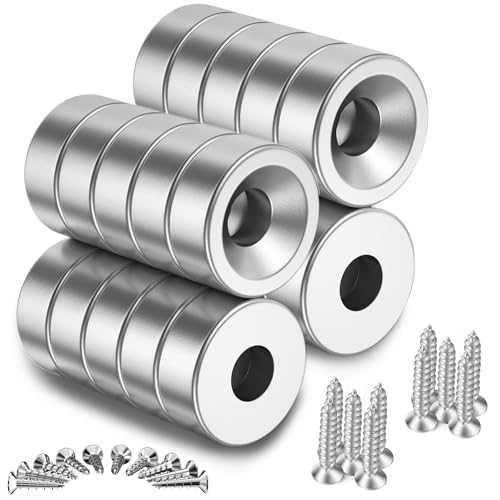 20 Piezas Imanes Neodimio Potentes, 10 x 3 mm Imán de Neodimio Súper Fuerte con Manga de Acero, Imán de Neodimio de Alto Rendimiento con Tornillo para Pizarra Magnética, Nevera, Cocina, Oficina